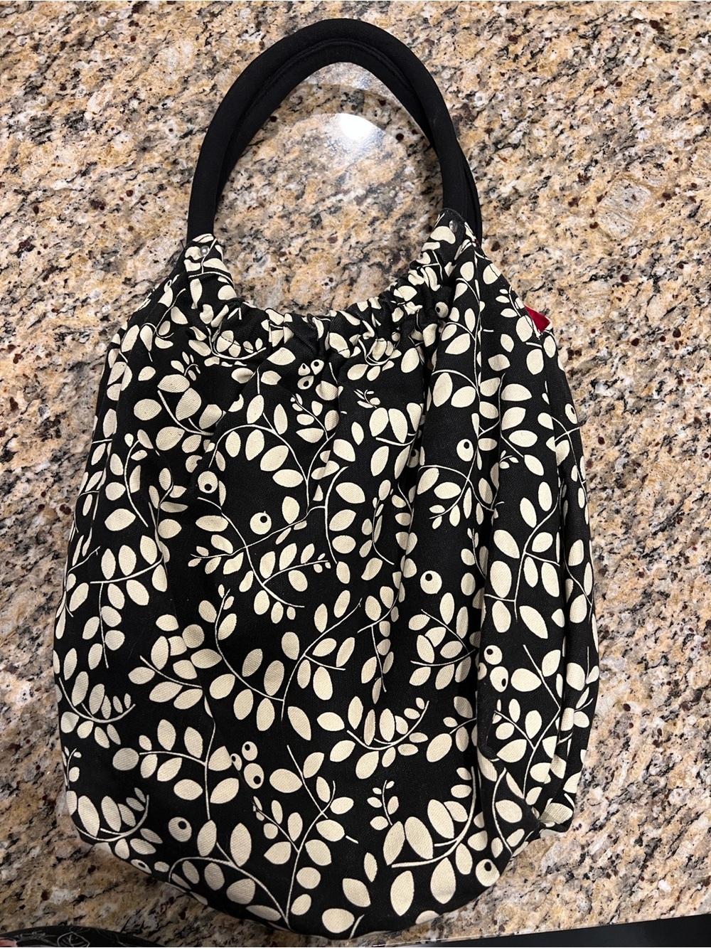 Urban Outfitters Black and Cream Floral-Leaf Shoulder Bag